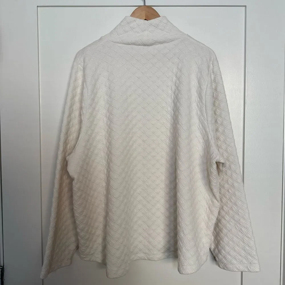 J Crew Sweatshirt Womens 3X Ivory Quilted Mock Neck Long Sleeve Pullover Stretch